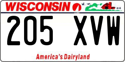 WI license plate 205XVW
