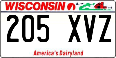 WI license plate 205XVZ