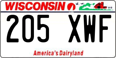 WI license plate 205XWF