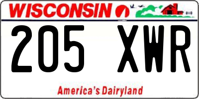 WI license plate 205XWR