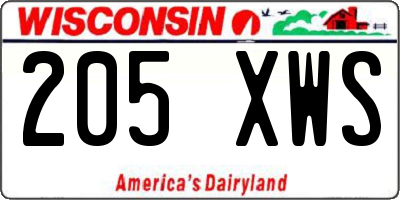 WI license plate 205XWS