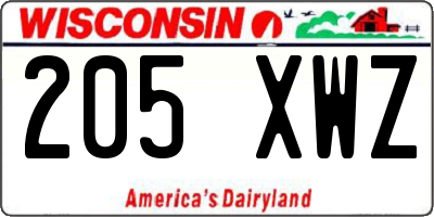 WI license plate 205XWZ