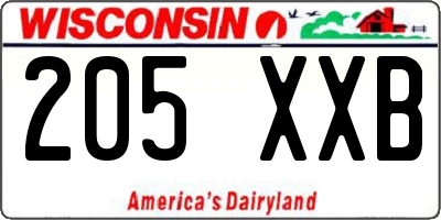 WI license plate 205XXB