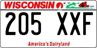 WI license plate 205XXF