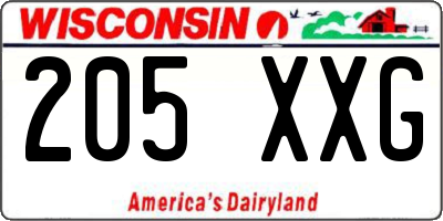 WI license plate 205XXG