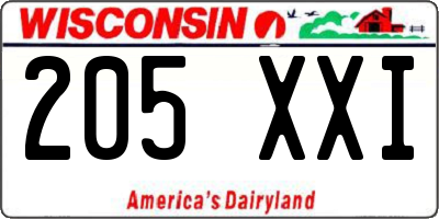 WI license plate 205XXI