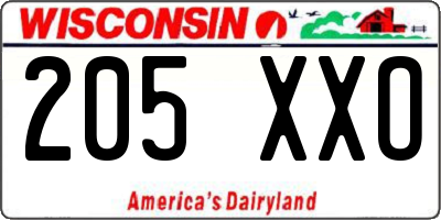 WI license plate 205XXO