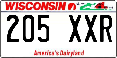 WI license plate 205XXR