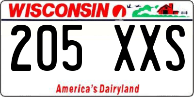 WI license plate 205XXS