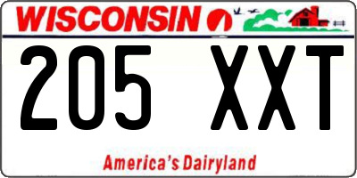 WI license plate 205XXT