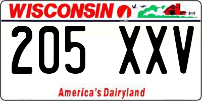 WI license plate 205XXV