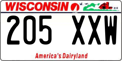 WI license plate 205XXW