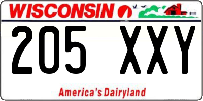 WI license plate 205XXY