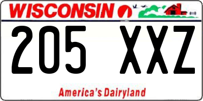 WI license plate 205XXZ