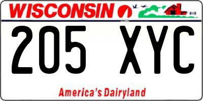 WI license plate 205XYC