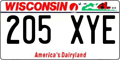 WI license plate 205XYE