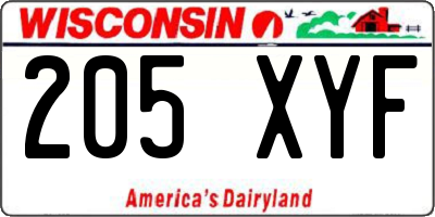 WI license plate 205XYF