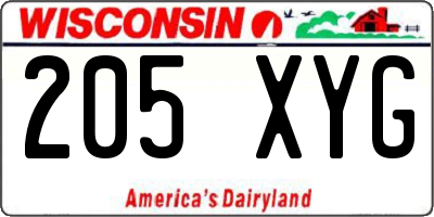WI license plate 205XYG