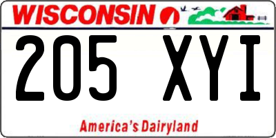 WI license plate 205XYI