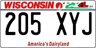 WI license plate 205XYJ