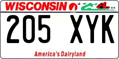 WI license plate 205XYK