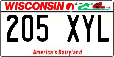 WI license plate 205XYL