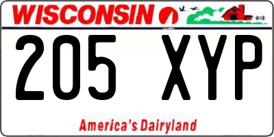WI license plate 205XYP
