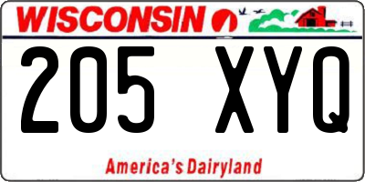 WI license plate 205XYQ