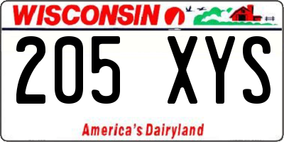 WI license plate 205XYS