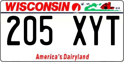 WI license plate 205XYT