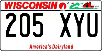 WI license plate 205XYU