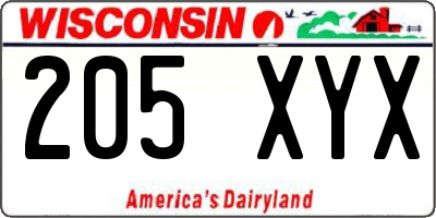 WI license plate 205XYX