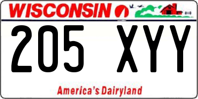 WI license plate 205XYY