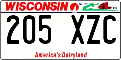 WI license plate 205XZC