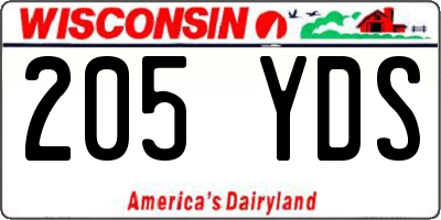 WI license plate 205YDS