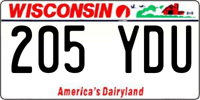 WI license plate 205YDU