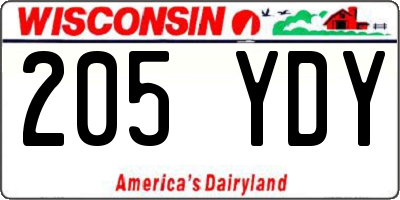 WI license plate 205YDY