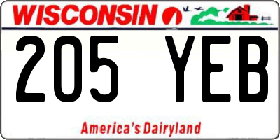 WI license plate 205YEB