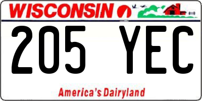 WI license plate 205YEC