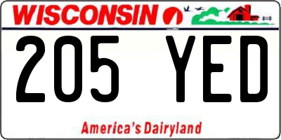 WI license plate 205YED