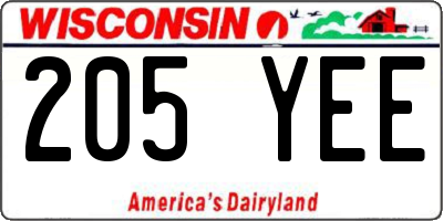 WI license plate 205YEE