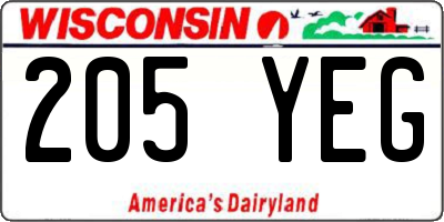 WI license plate 205YEG