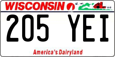 WI license plate 205YEI