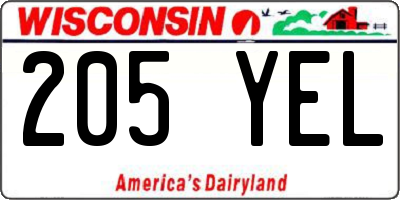 WI license plate 205YEL