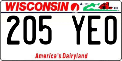 WI license plate 205YEO
