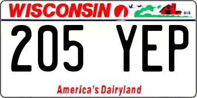 WI license plate 205YEP