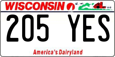 WI license plate 205YES