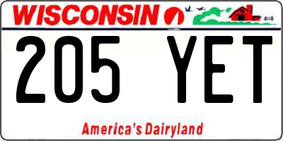 WI license plate 205YET