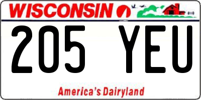 WI license plate 205YEU