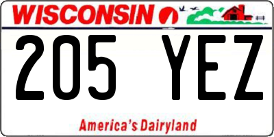 WI license plate 205YEZ